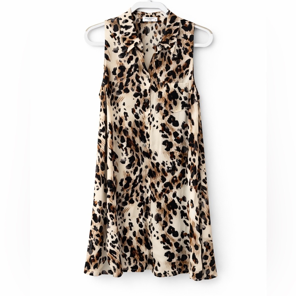 Equipment Femme Silk Leopard Print Shirt Dress Sleeveless Mini Pocket Size S